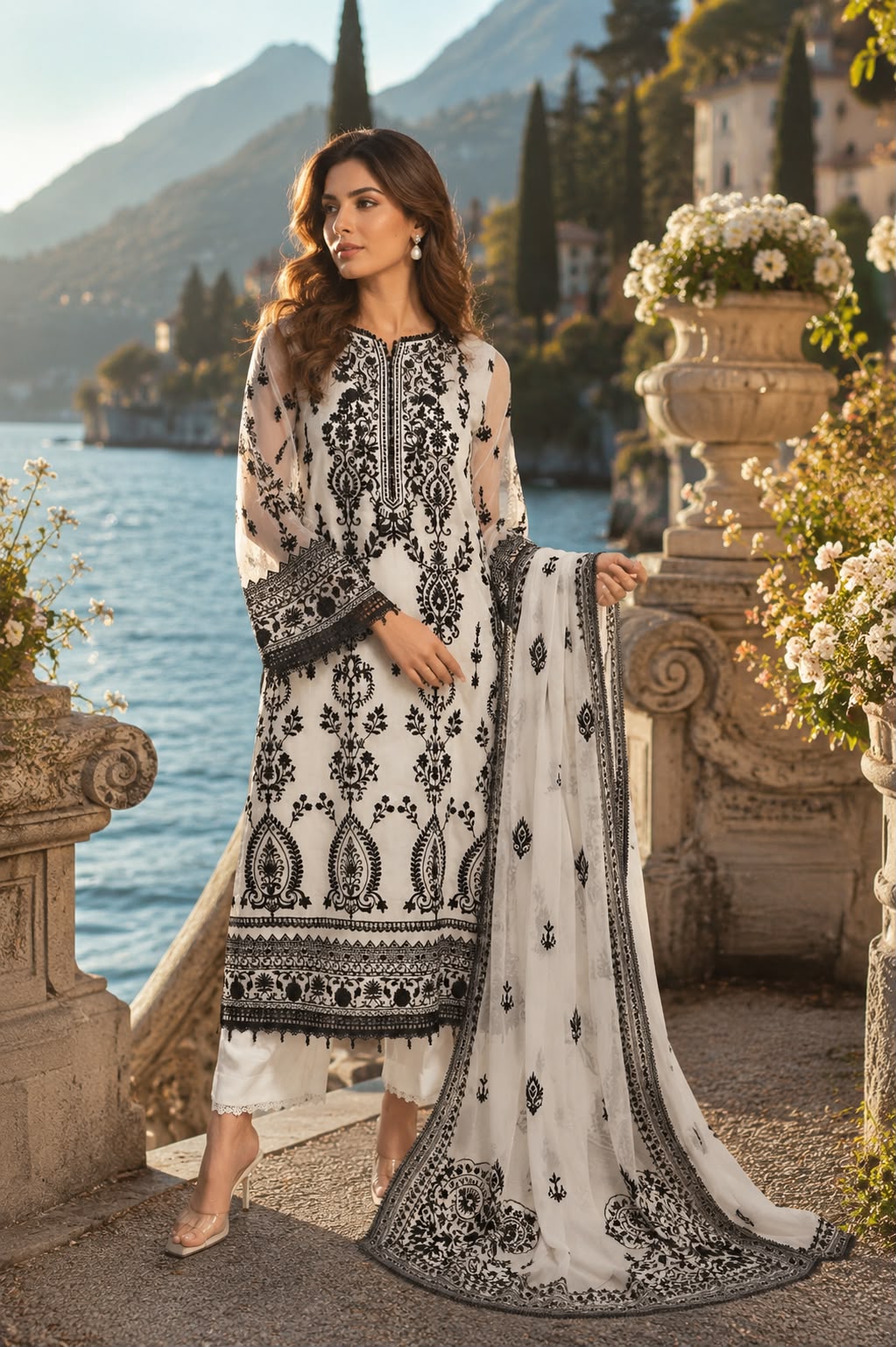Nooriyah Luxury Embroidered Chiffon By Noor By Saadia Asad | D4 - Monochrome Muse
