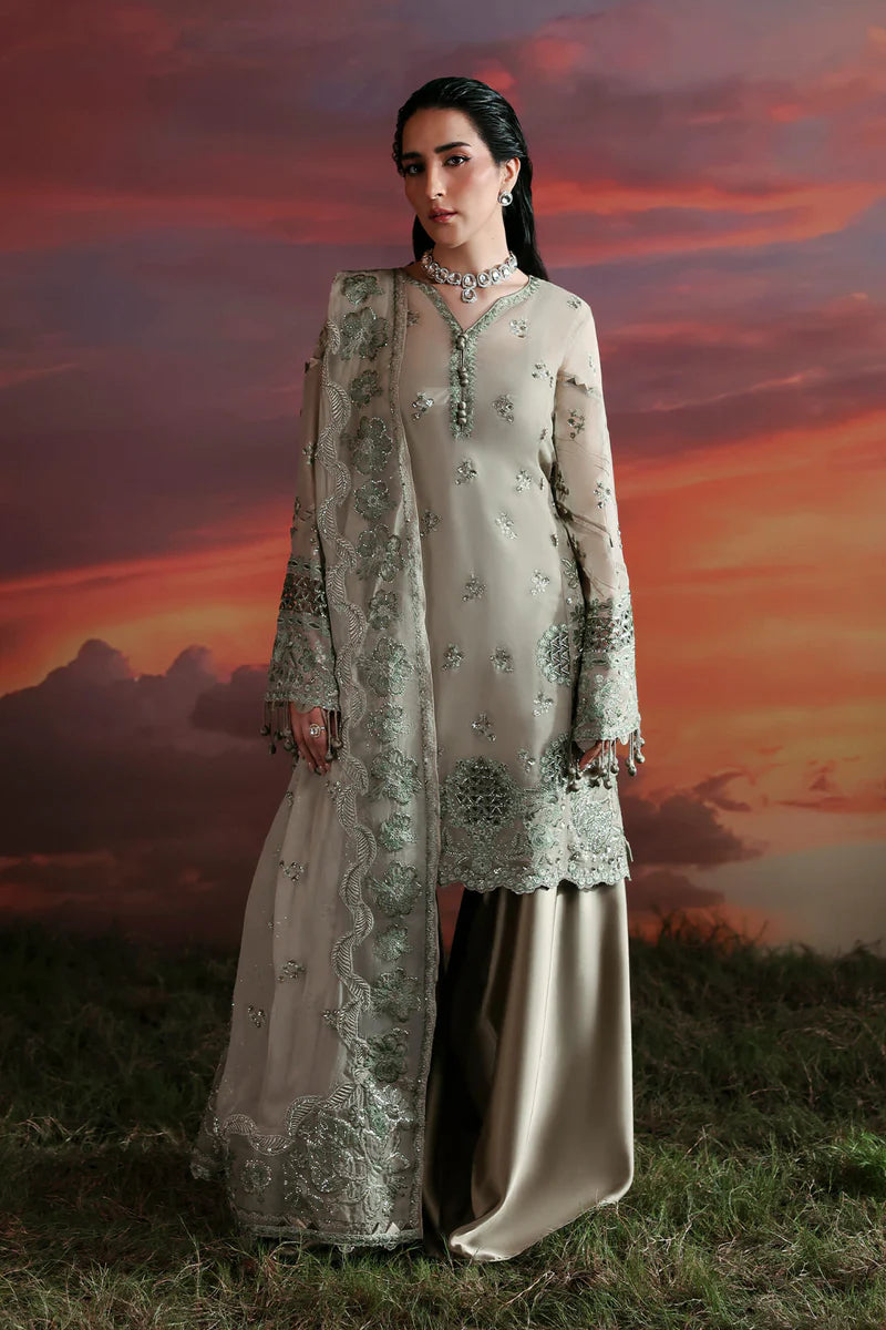 Zarposh Nerine formal outfit featuring organza pallu dupatta and borders