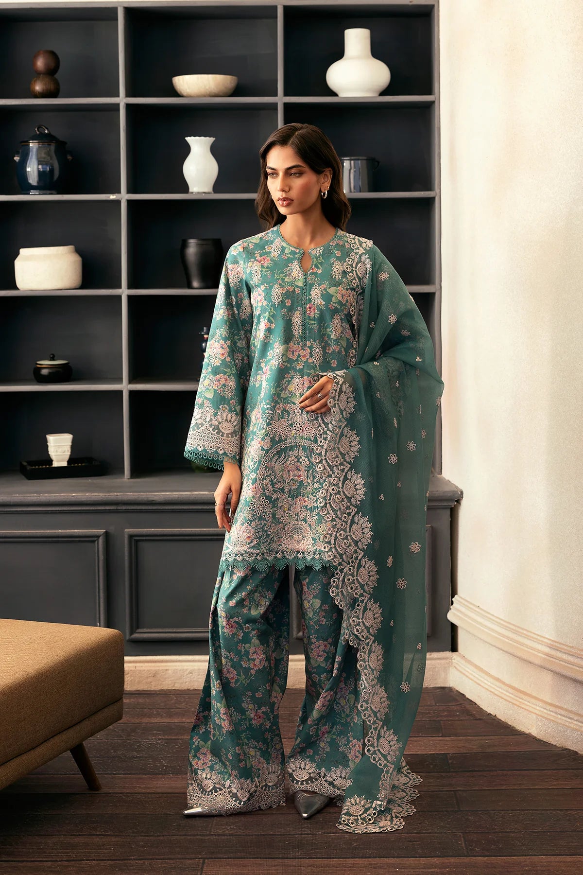 Embroidered Digital Print Front - Afrozeh Breeze Bathed
