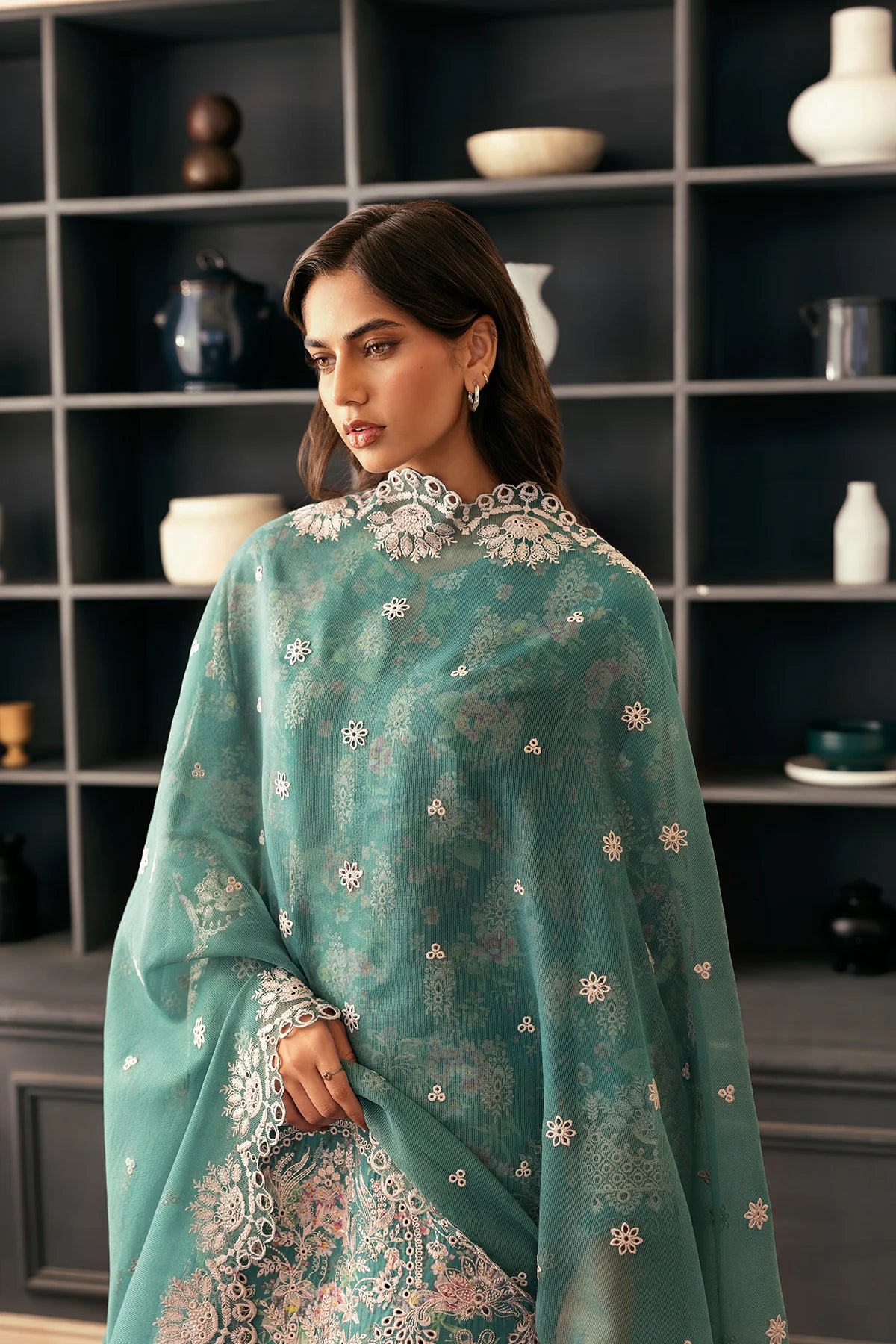 Hand-Embroidered front pannel details - Breeze Bathed Collection