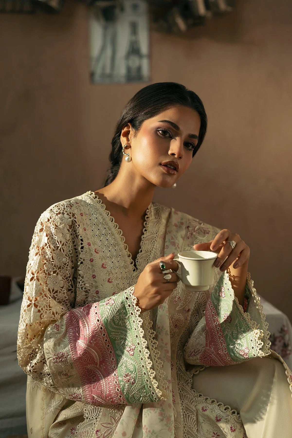 Embroidered sleeves with borders of Afrozeh Mohabbat dress