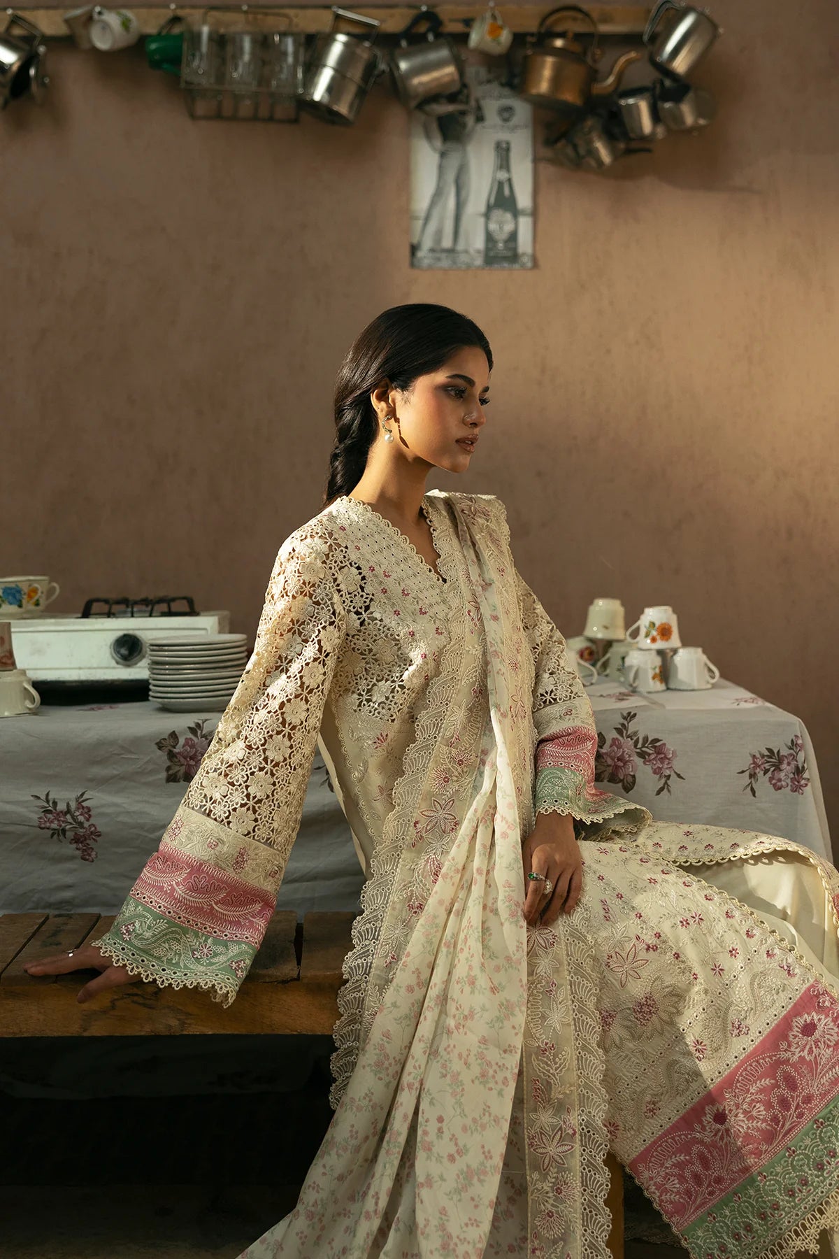 Embroidered front panels of Afrozeh Mohabbat lawn suit