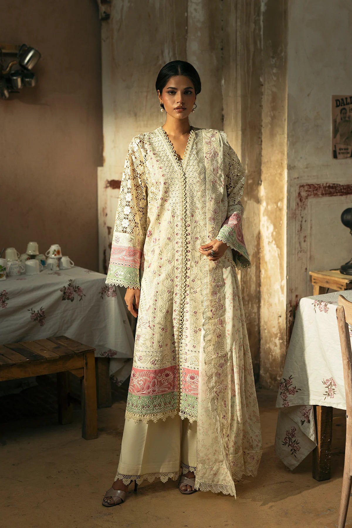 Full front view of Afrozeh Mohabbat 3-piece unstitched suit