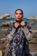 Close-up of Embroidered Digital Print on Afrozeh Velour Lawn'25 Front Panel