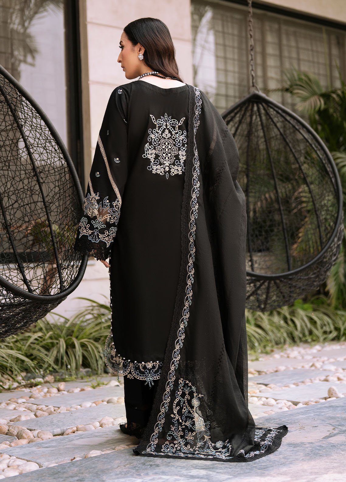 Back view of Florent FEF-9 embroidered black suit