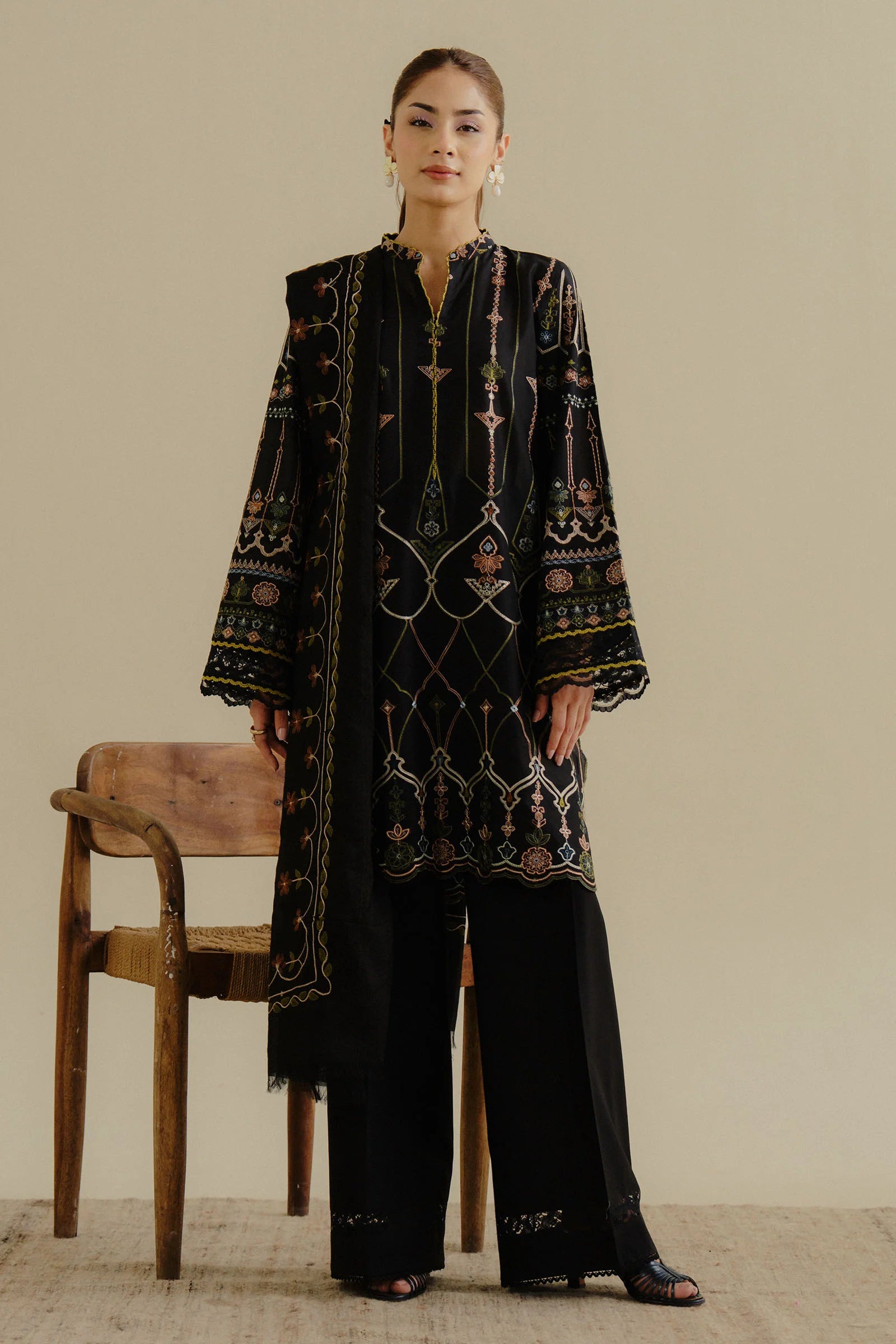COCO LAWN EDIT II Iris-2A Complete Unstitched Suit - Black & Embroidered