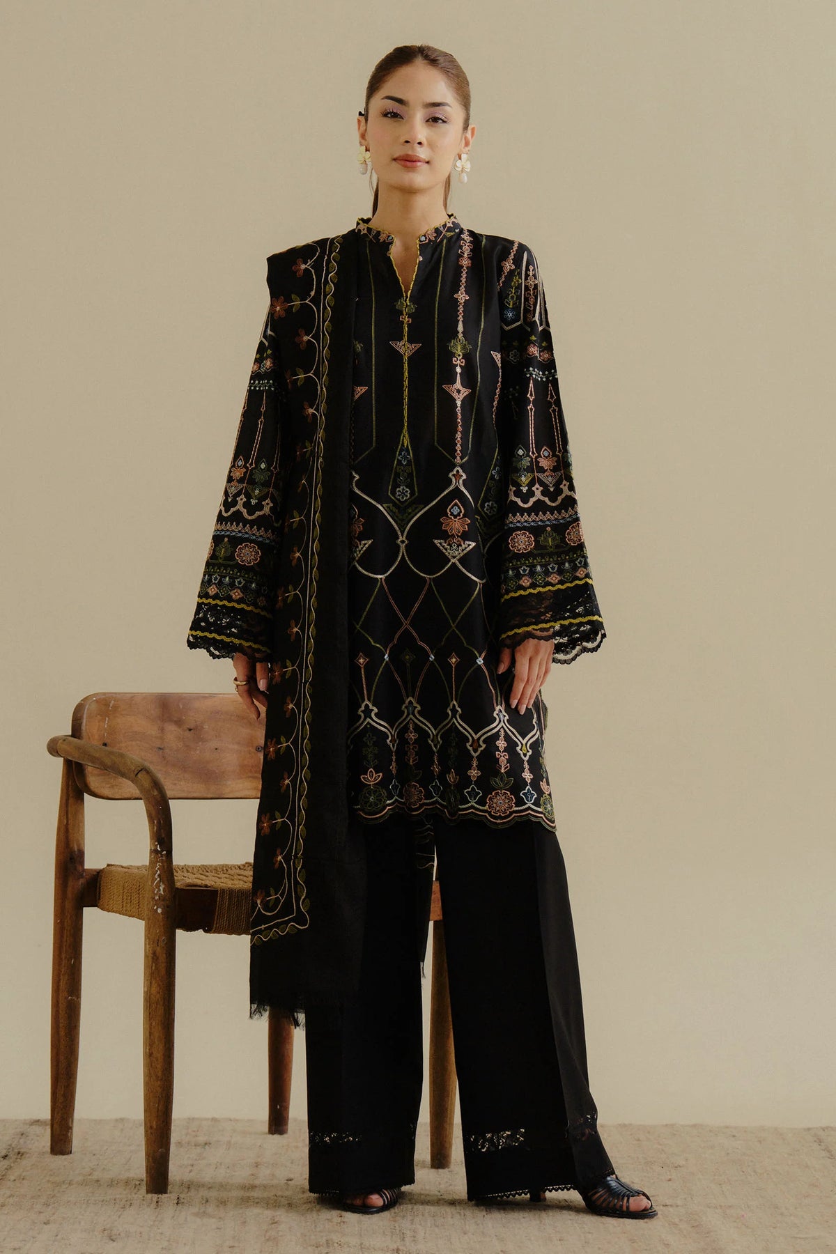 COCO LAWN EDIT II Iris-2A Complete Unstitched Suit - Black & Embroidered