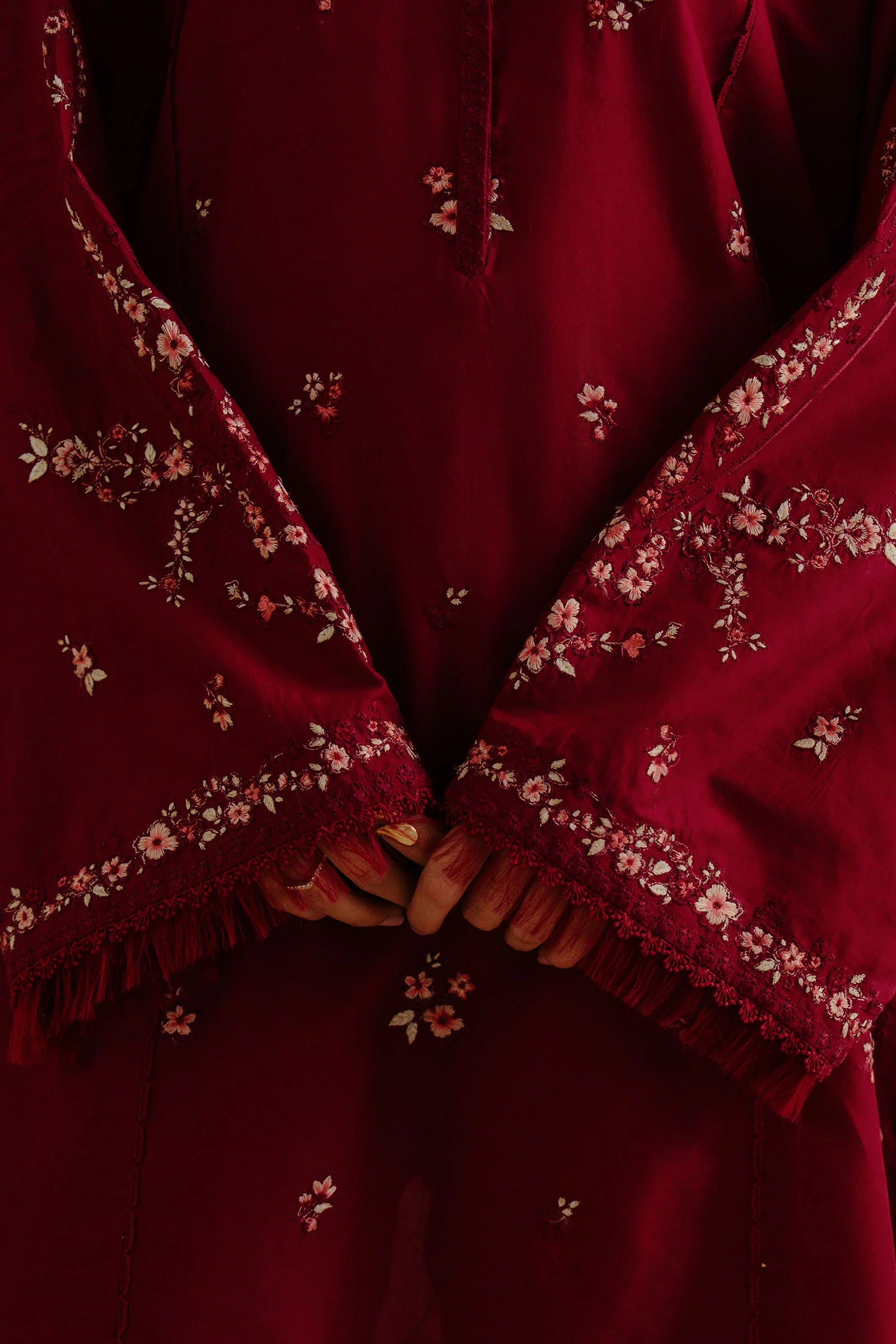 Close-up of Embroidered Sleeves – Yana-4B Lawn Suit