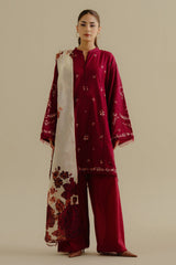 COCO By Zara Shahjahan Yana-4B Lawn Suit – Front View (Red Monotone Embroidery)