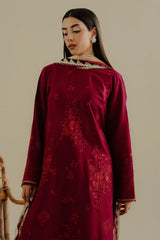 COCO By Zara Shahjahan Luleh-3B - Front View of Red Chikankari Lawn