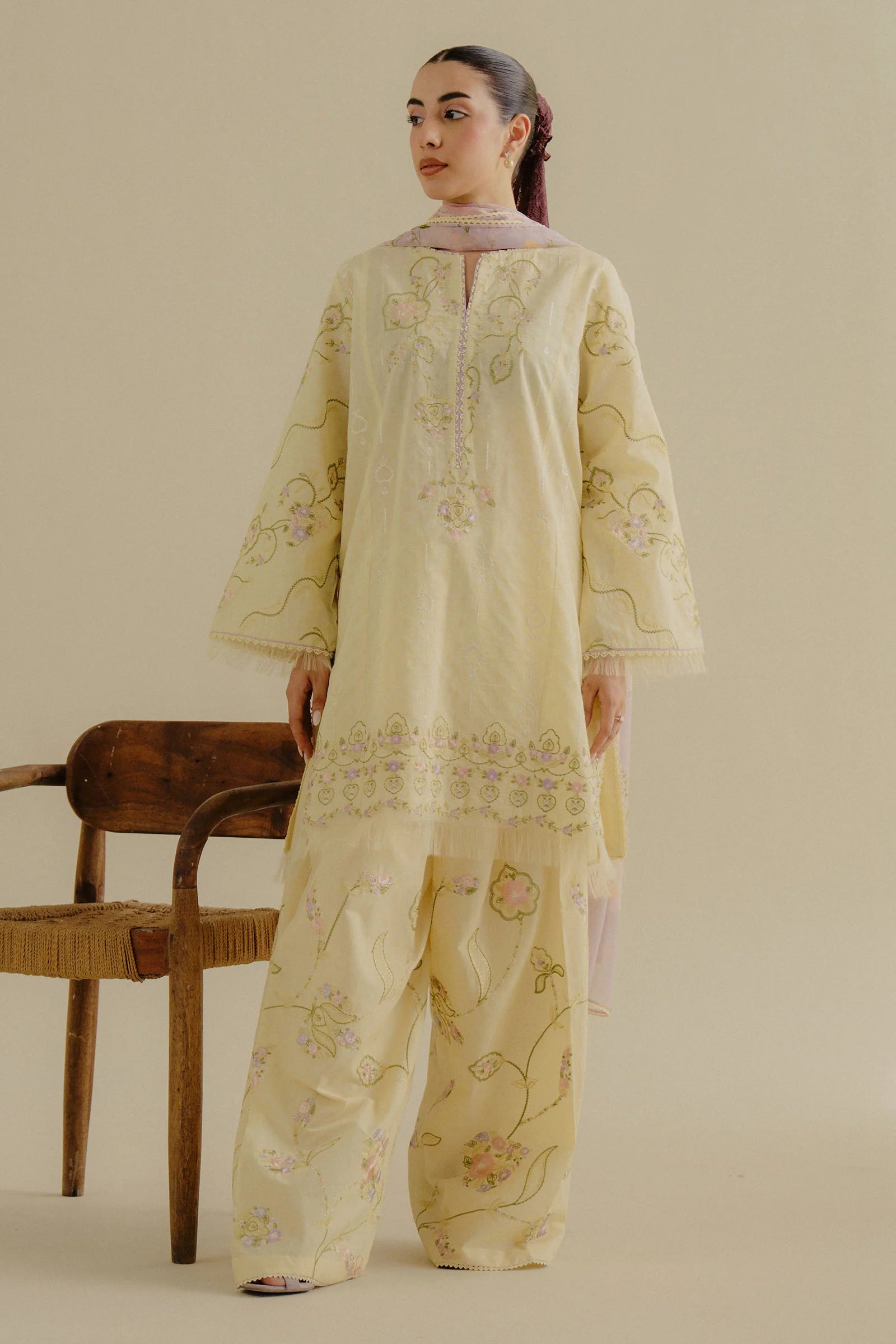 Embroidered jacquard front center panel of Elva-1A lawn dress