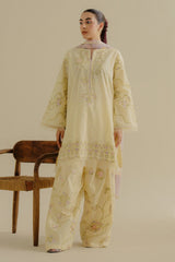 Embroidered jacquard front center panel of Elva-1A lawn dress