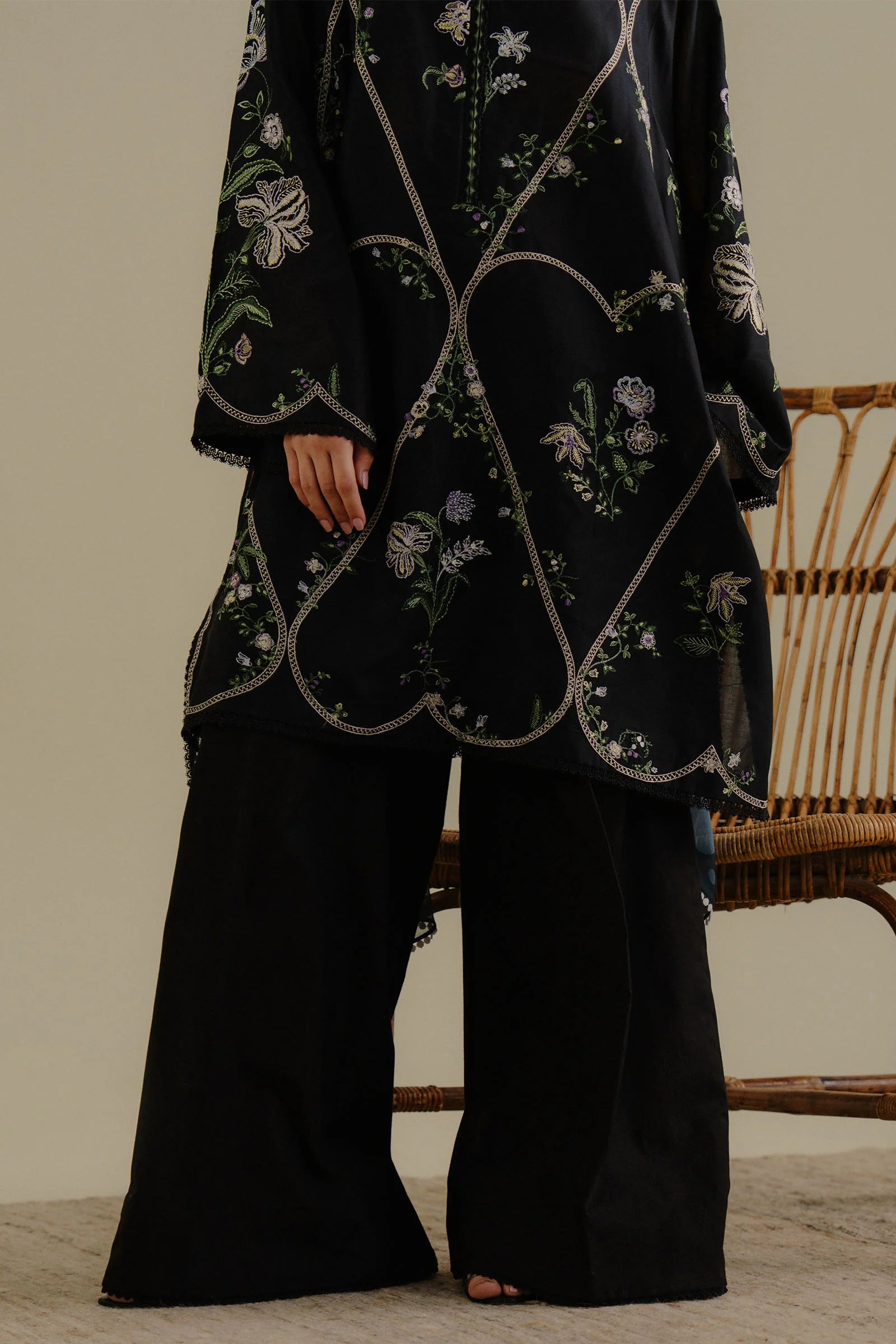 Side Profile Showing Embroidery & Dupatta Drape - COCO By Zara Shahjahan
