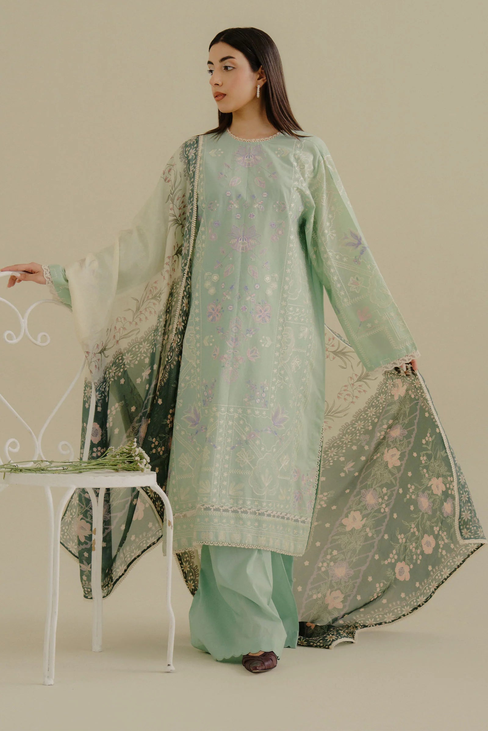 Intricate Back Embroidery on COCO Nyssa-10A Lawn Ensemble