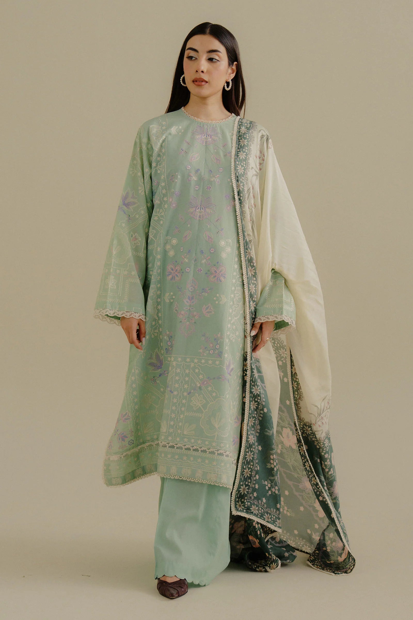Complete COCO Nyssa-10A Unstitched Lawn Set - Mint Green