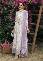 Embroidered and printed front panel of Crimson Lavender Fall lawn suit