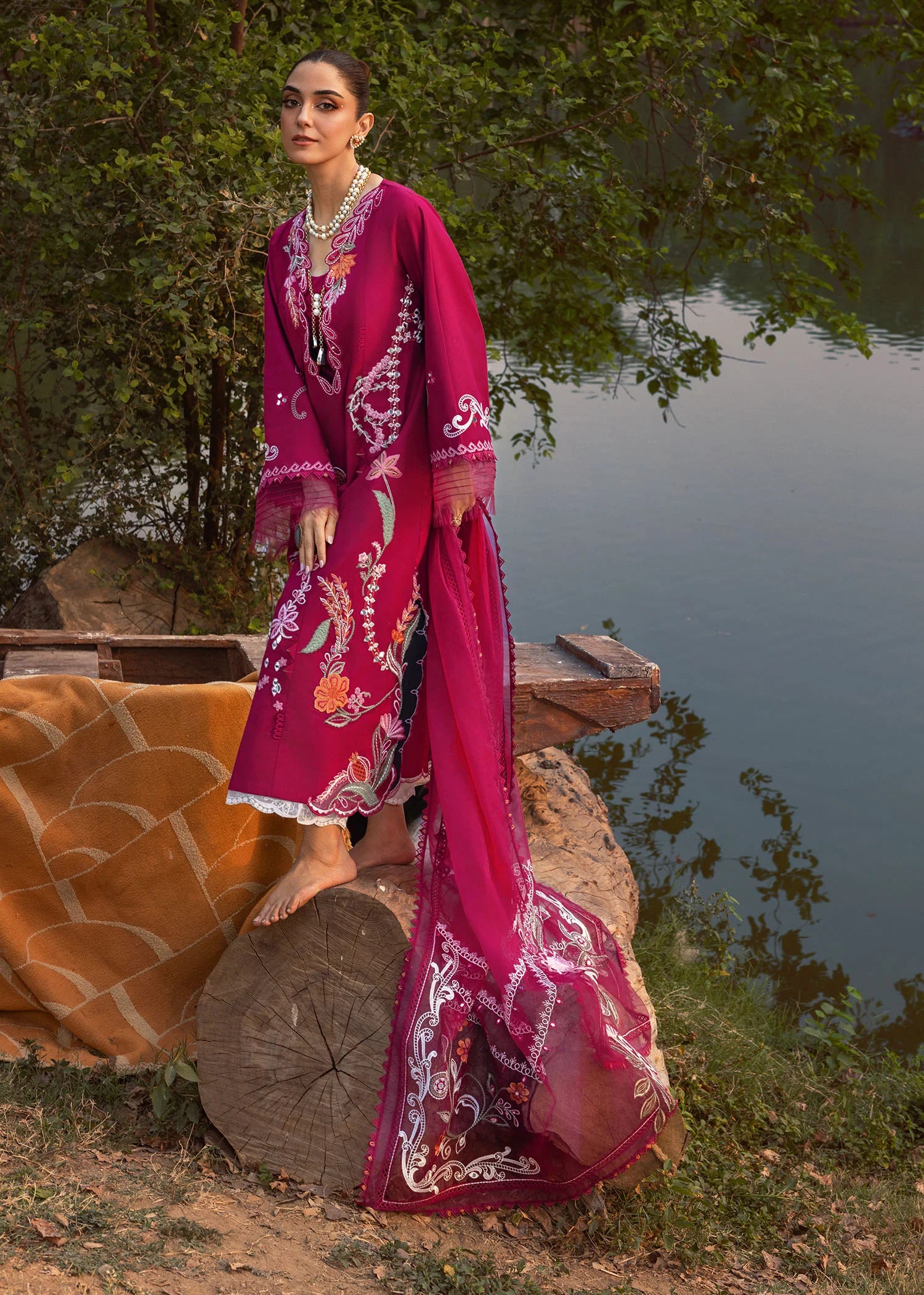 Back view with embroidered motif and dyed fabric from Crimson