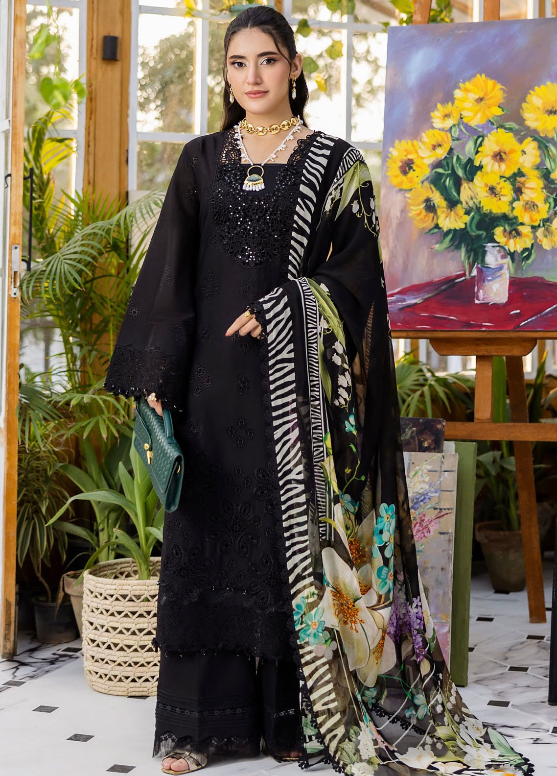 Chikankari embroidered front lawn panel of Elaf EEC-2A Queen of Dusk