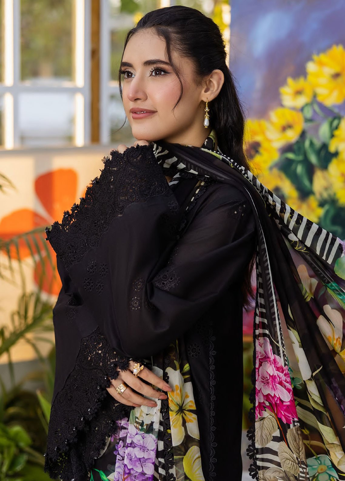 Embroidered organza neckline piece for Queen of Dusk by Elaf