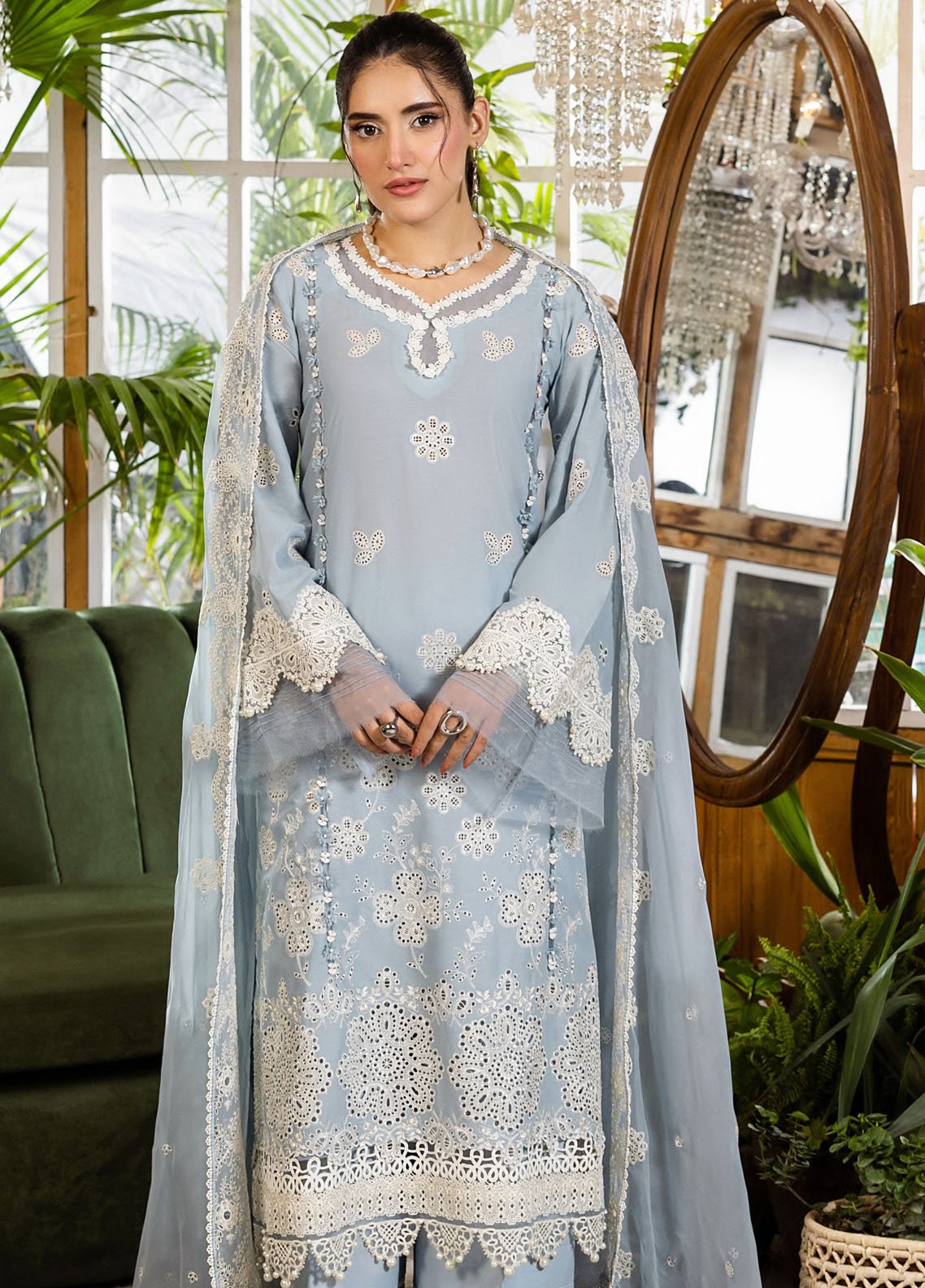 Elaf | EEC-3B SKY DREAM | CHIKANKARI WITH CHIFFON