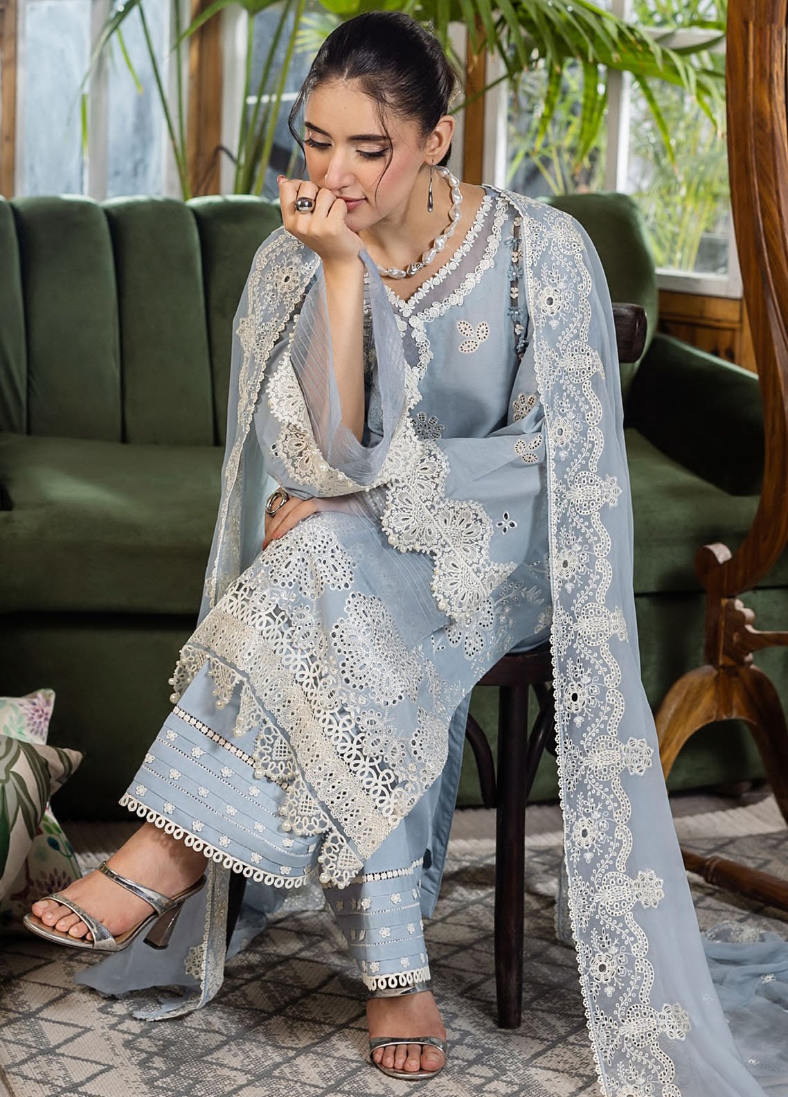 Elaf | EEC-3B SKY DREAM | CHIKANKARI WITH CHIFFON