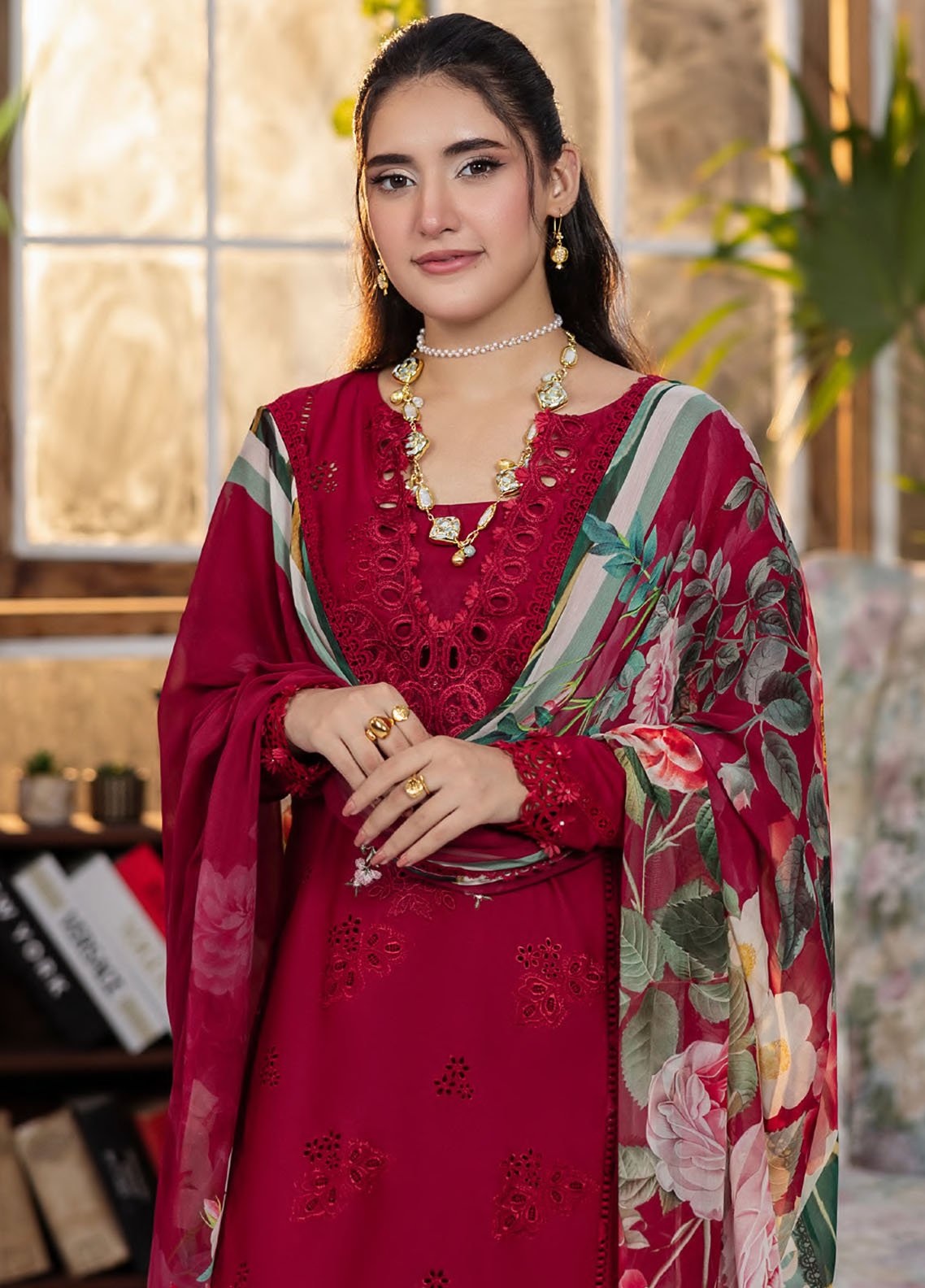 Elaf | EEC-4A RUBELET | CHIKANKARI WITH CHIFFON