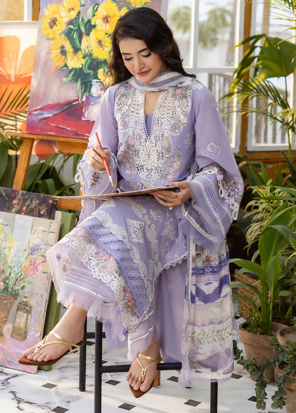 Elaf | EEC-5A LAVENDER LOVE | CHIKANKARI WITH CHIFFON