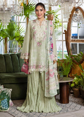 Chikankari embroidered lawn front panel of Elaf EEC-5B MATCHA