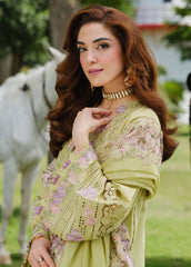 Embroidered lawn front laserwork panel of ELH-1A Pistacia by Elaf