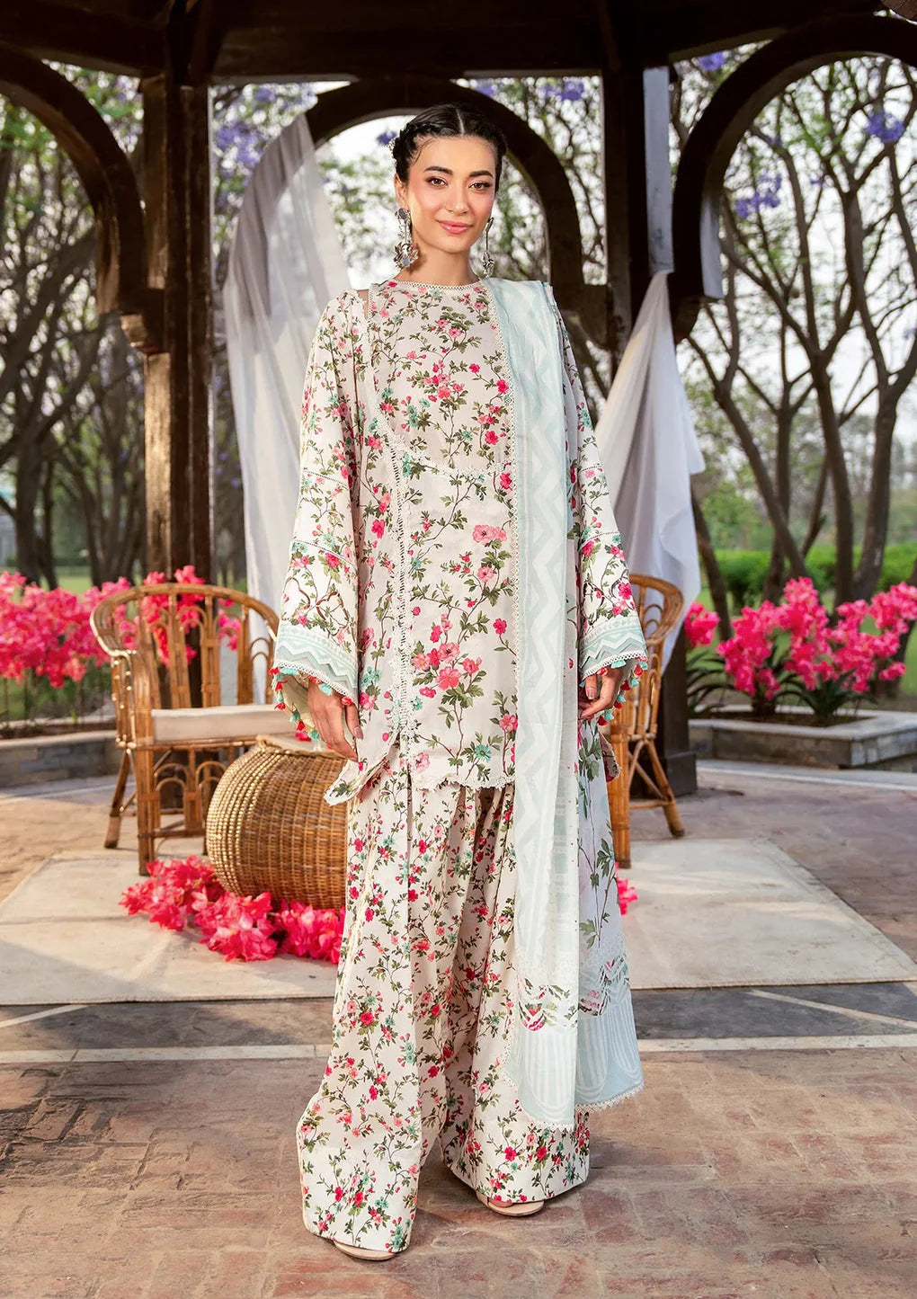 Elaf Day Bloom Unstitched Lawn Suit - Full 3PC Set - front pannel design