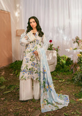 Elaf Ivory Petals 3-Pc Unstitched Lawn Set – Flat Lay