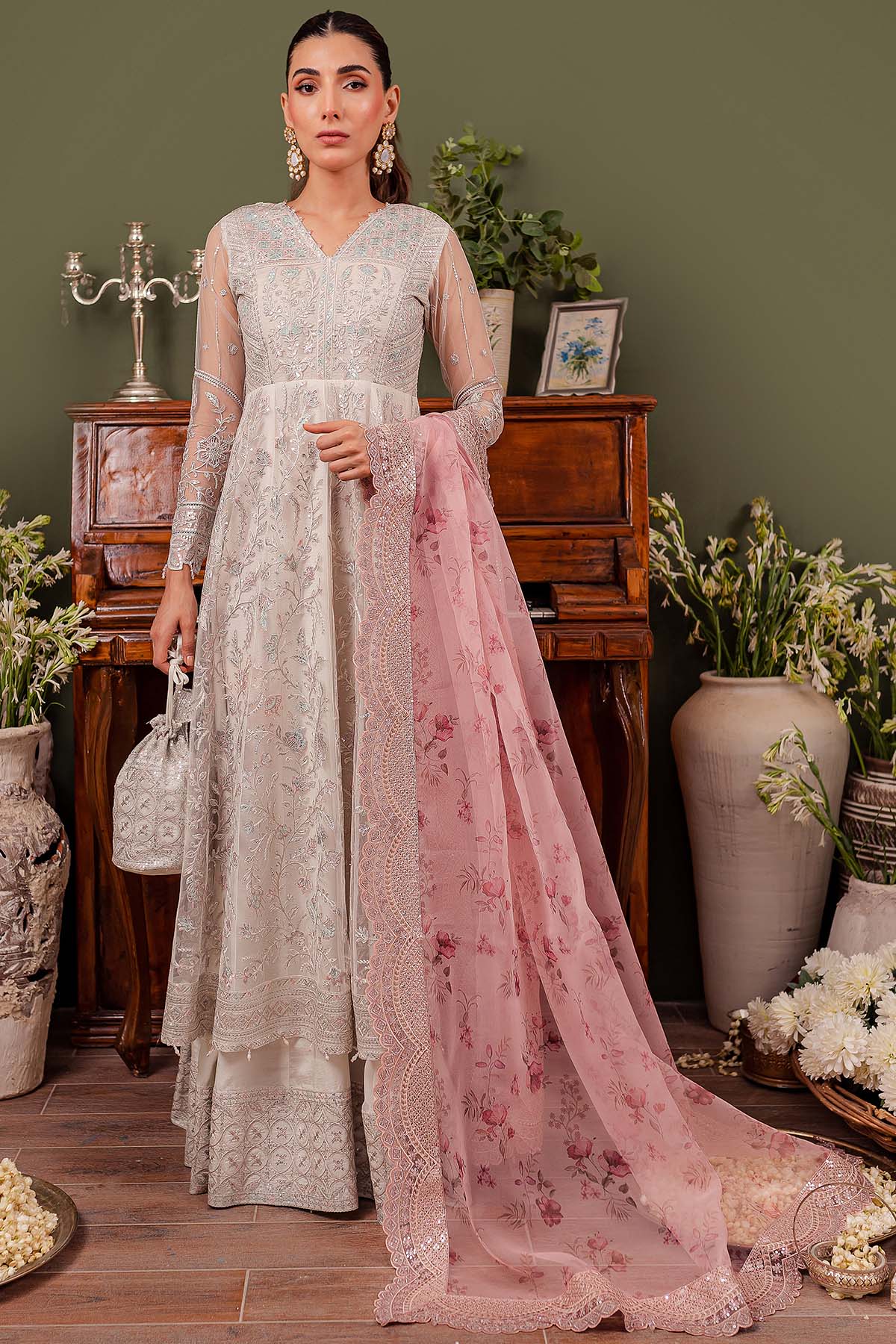 Embroidered front bodice of Farasha Isabel net formal dress