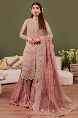 Full 3-piece unstitched view of Farasha Rosa formal dress