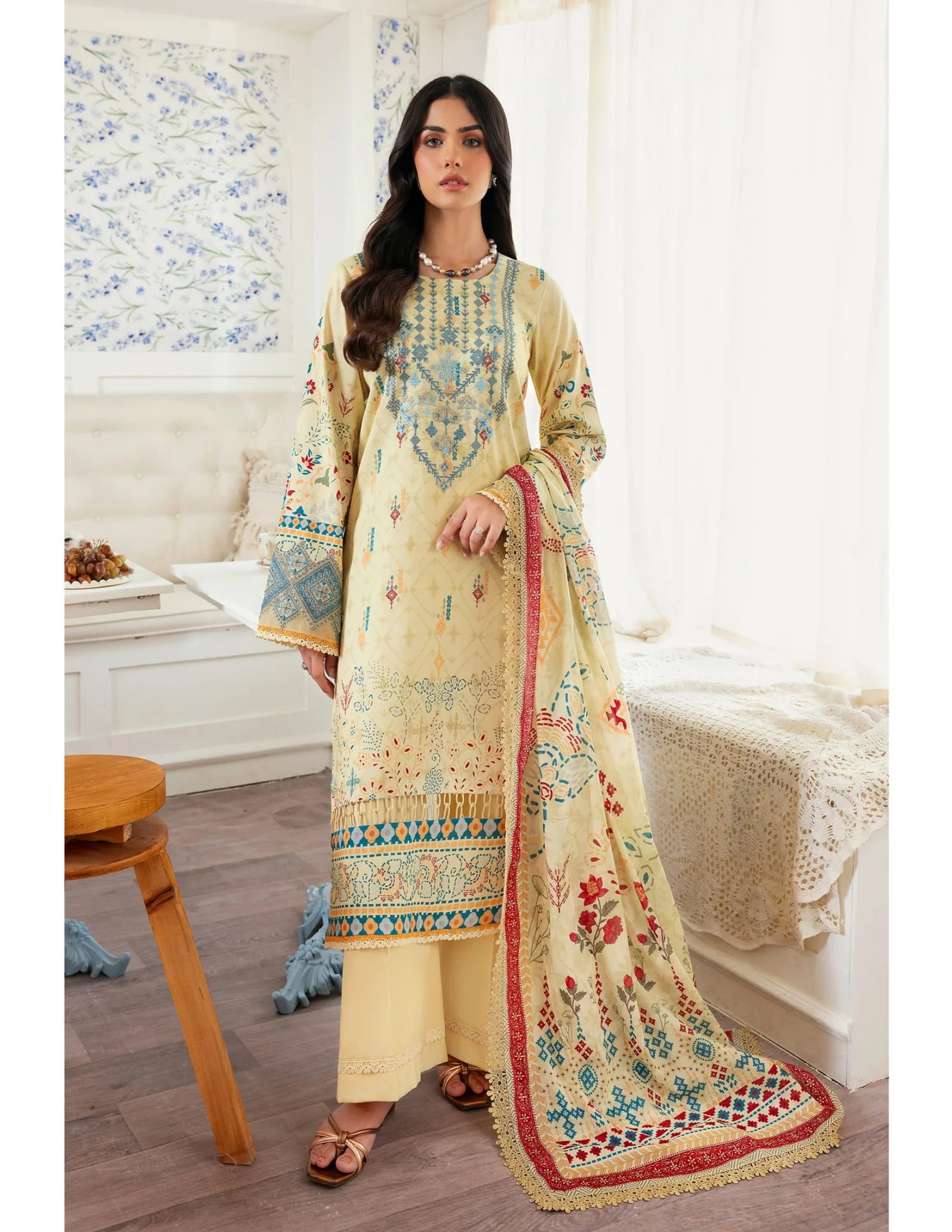 Florent ZY-03A Unstitched Lawn Suit - Embroidered Front Detail