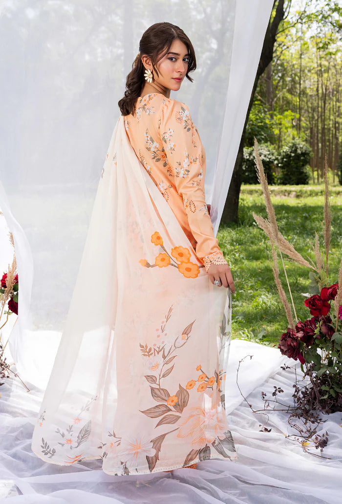 Back detail of HumDum printed lawn shirt with chickenkari work