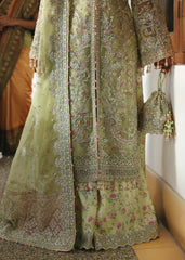 Kanwal Malik Maahi Festive 2025 Pakiza in parrot jade – luxury hand-embellished organza shirt with embroidered borders, laser-cut dupatta, and digital printed trouser available at Highway Fashion