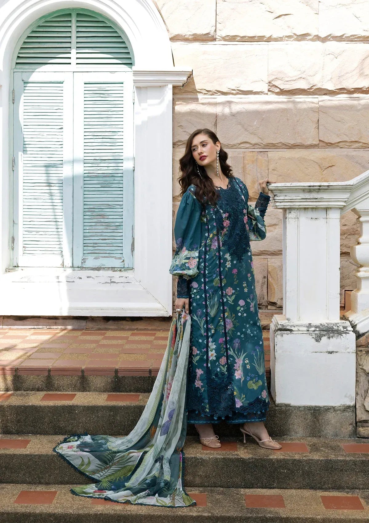 Elaf Signature - Embroidered Prints Collection With Chiffon Dupatta '26 | ESA-5A OCEANA VEIL