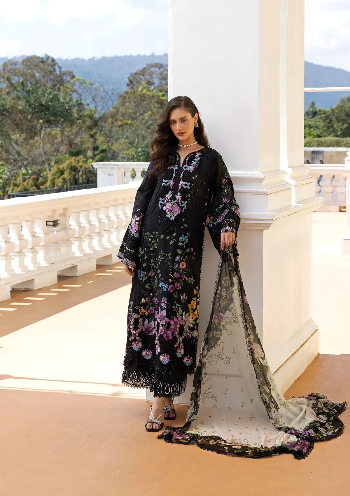 Elaf Signature - Embroidered Prints Collection With Chiffon Dupatta '26 | ESA-1B BLACK THRONE