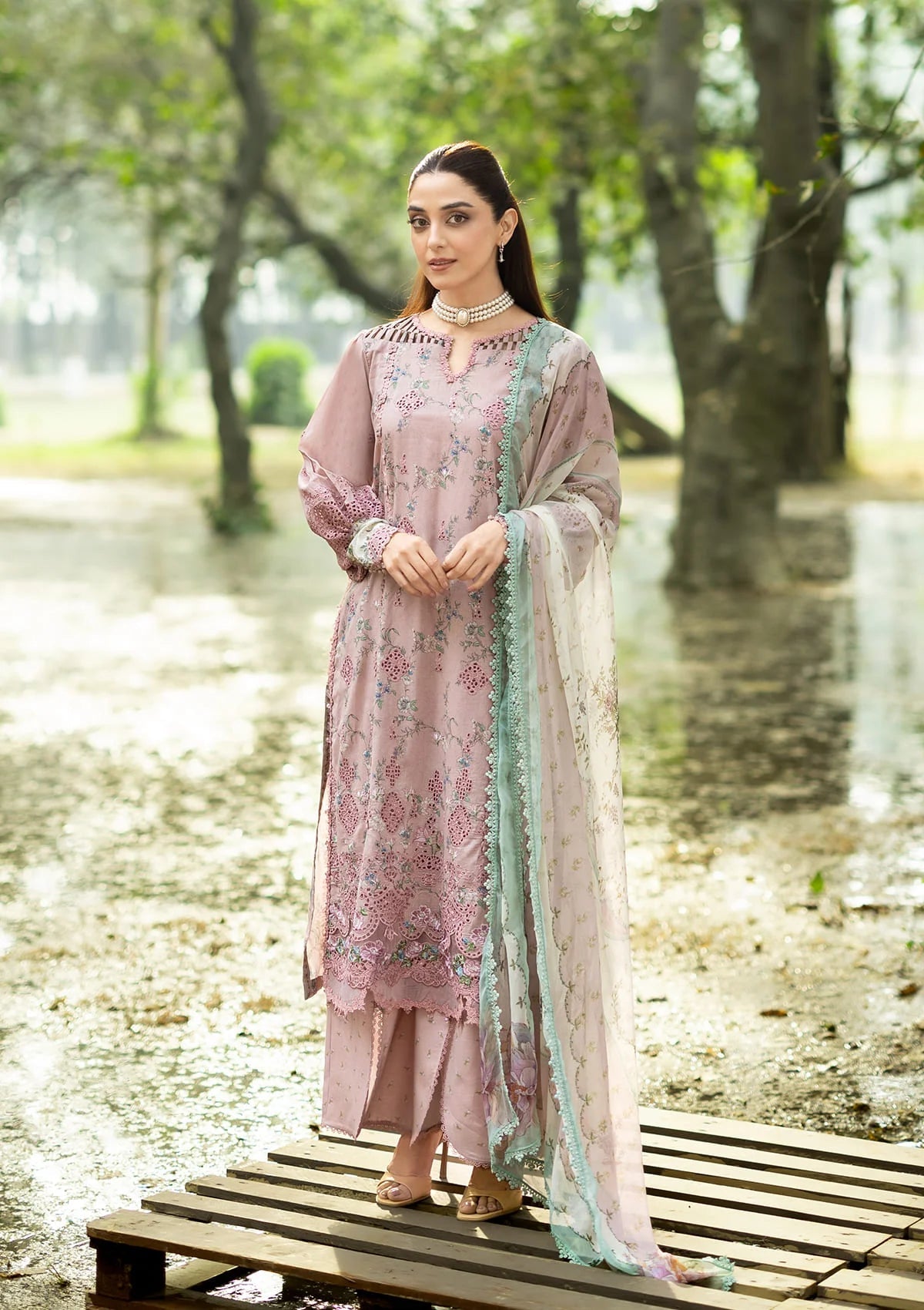 Elaf Chikankari Prints With Chiffon Dupatta '26 | ERC-8A SAHAA