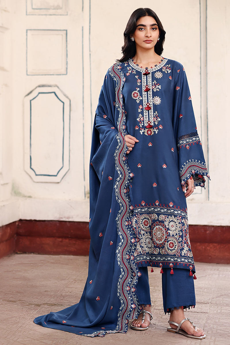 Moonlit Garden — blue embroidered marina suit by Cross Stitch. ❄️