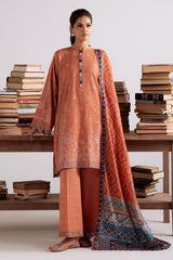 Discover Amber Mirage by Cross Stitch — a rust-toned 3PC khaddar printed suit blending warmth, comfort, and elegance for the perfect winter style in Pakistan.