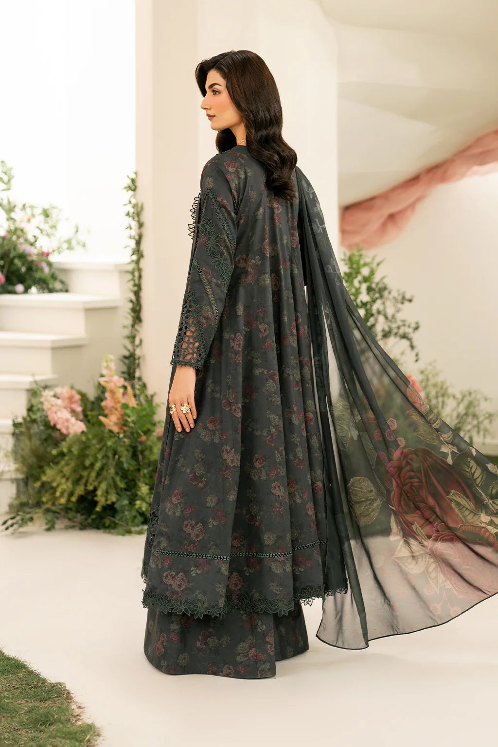 Iznik IFE-08 Lawn Dress - Back View with Organza Embroidery