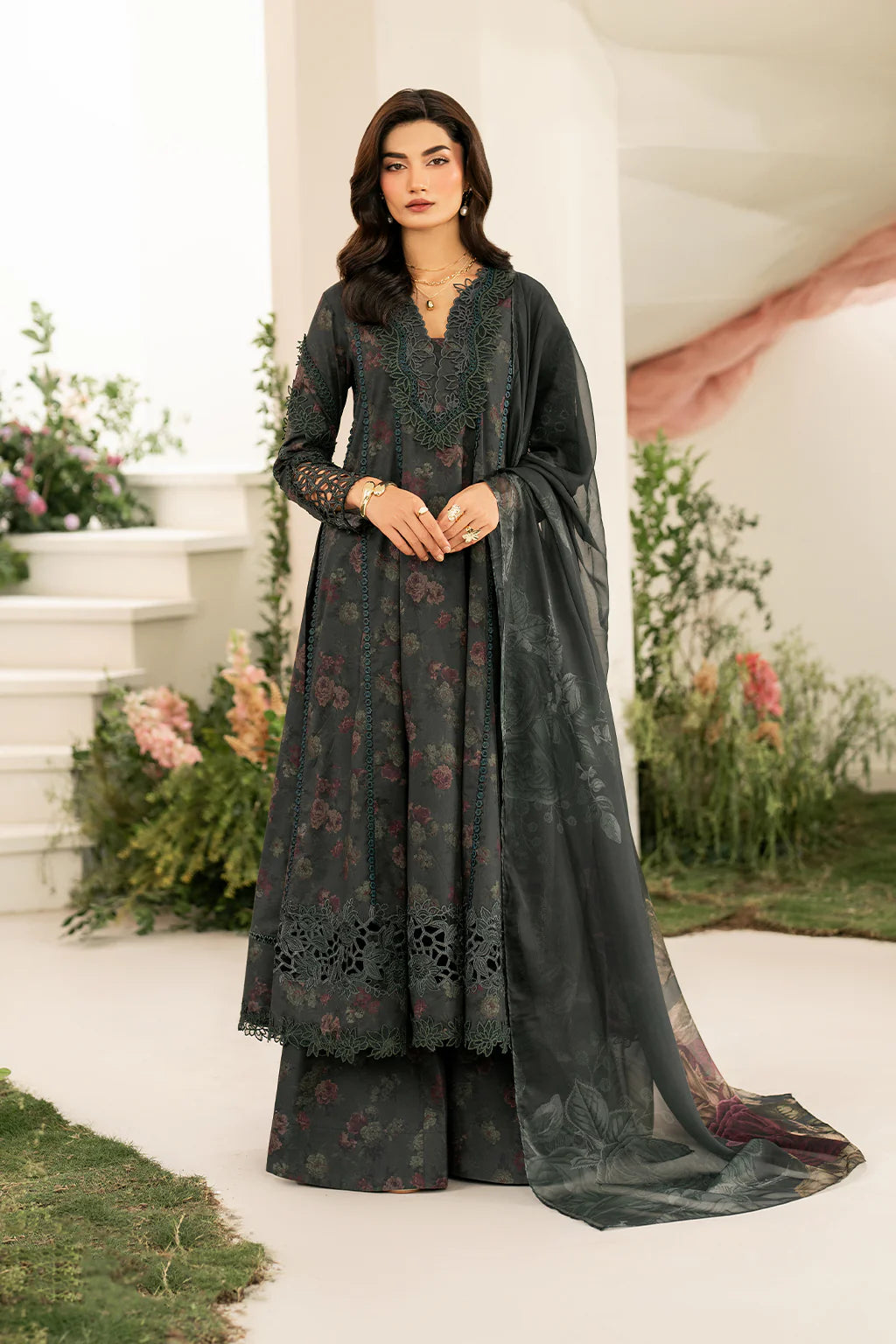 Iznik IFE-08 Embroidered Lawn Dress - Front View | Festive Edition