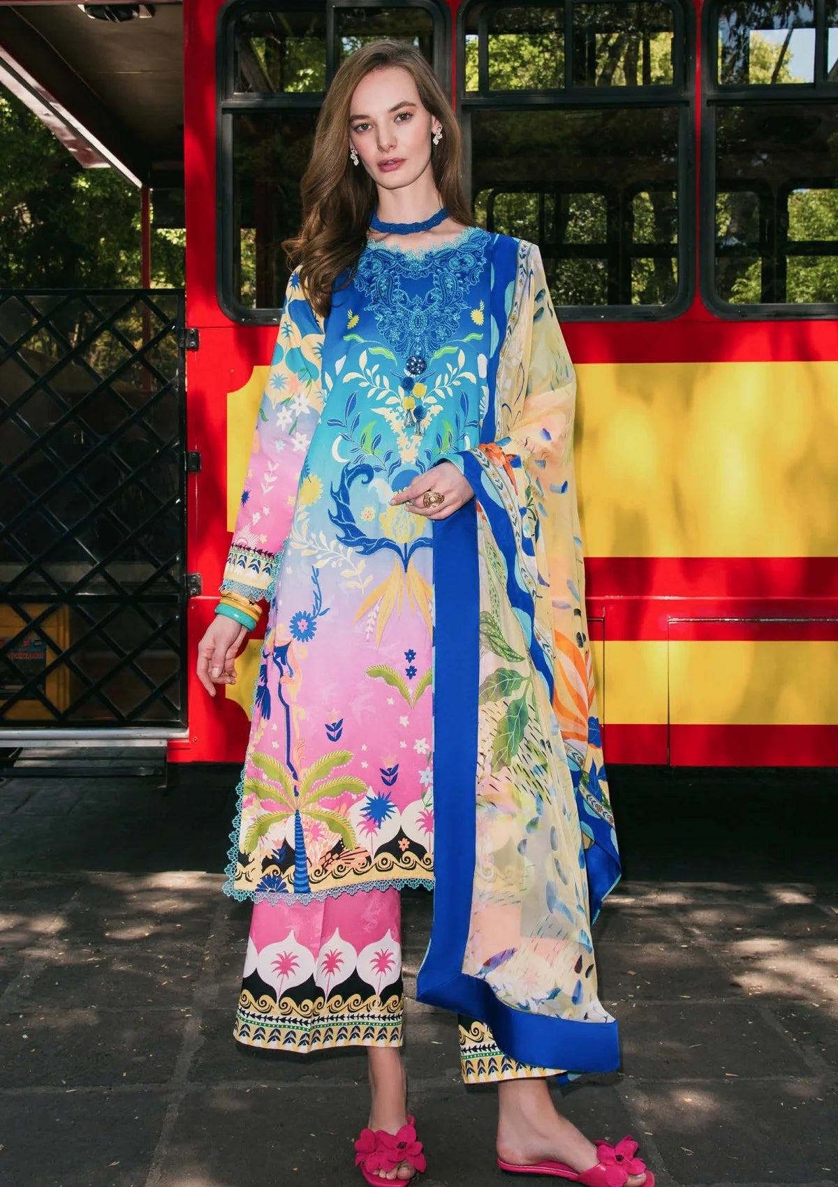 Full view of Mushq Night Terrace unstitched 3-piece suit