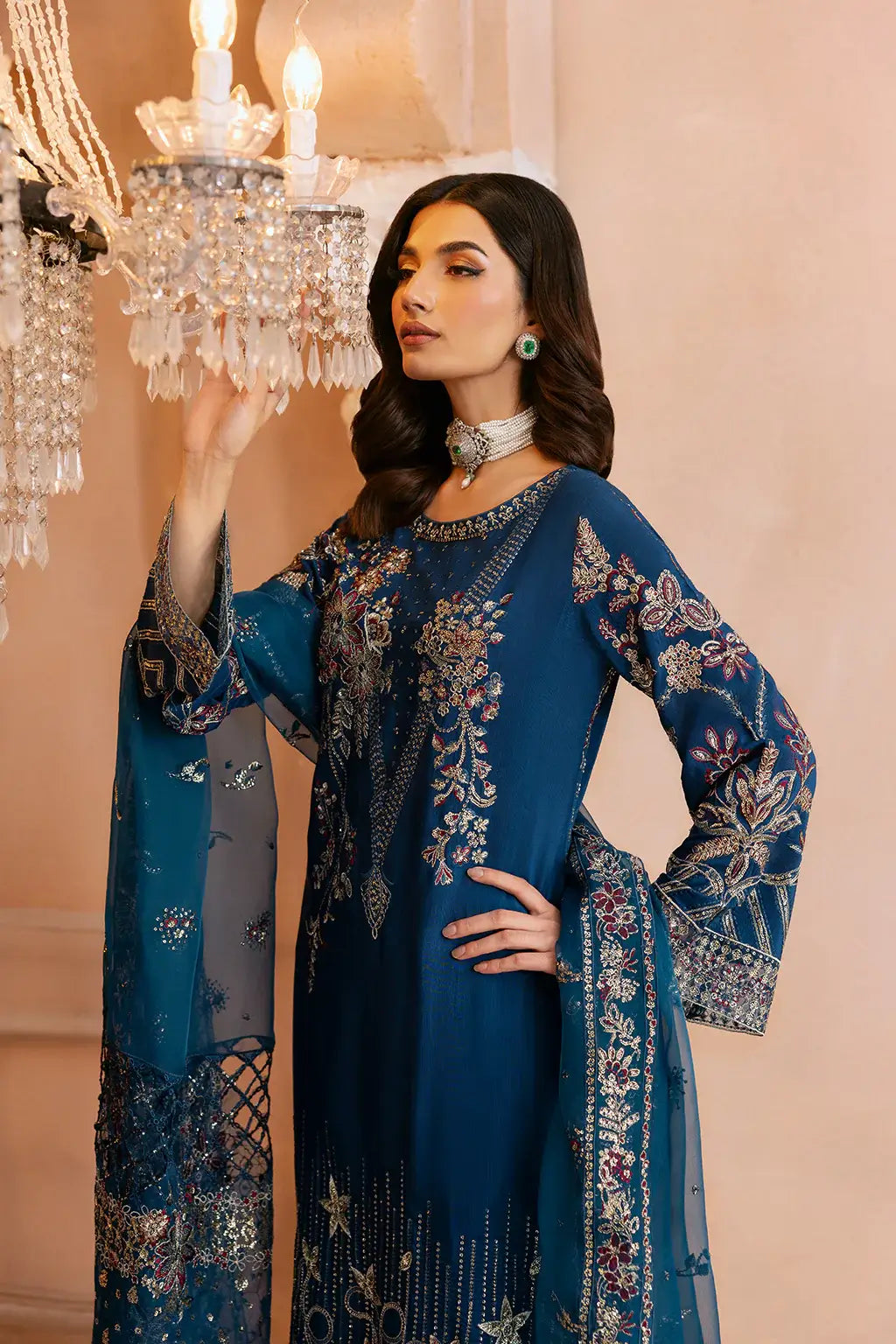 Embroidered organza sleeve border on SS-107 dress