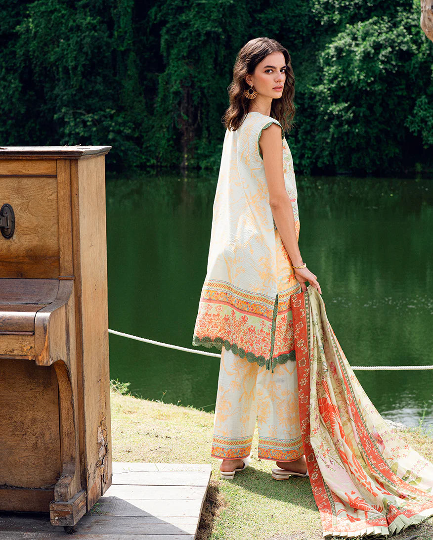 Printed lawn back design of Roheenaz Gold Riddle