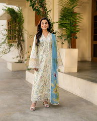 Roheenaz Maha Lawn'25 - Front Chikan Embroidery & Organza Neckline