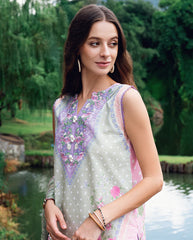 Embroidered neckline on organza for Tulip Sugar lawn suit