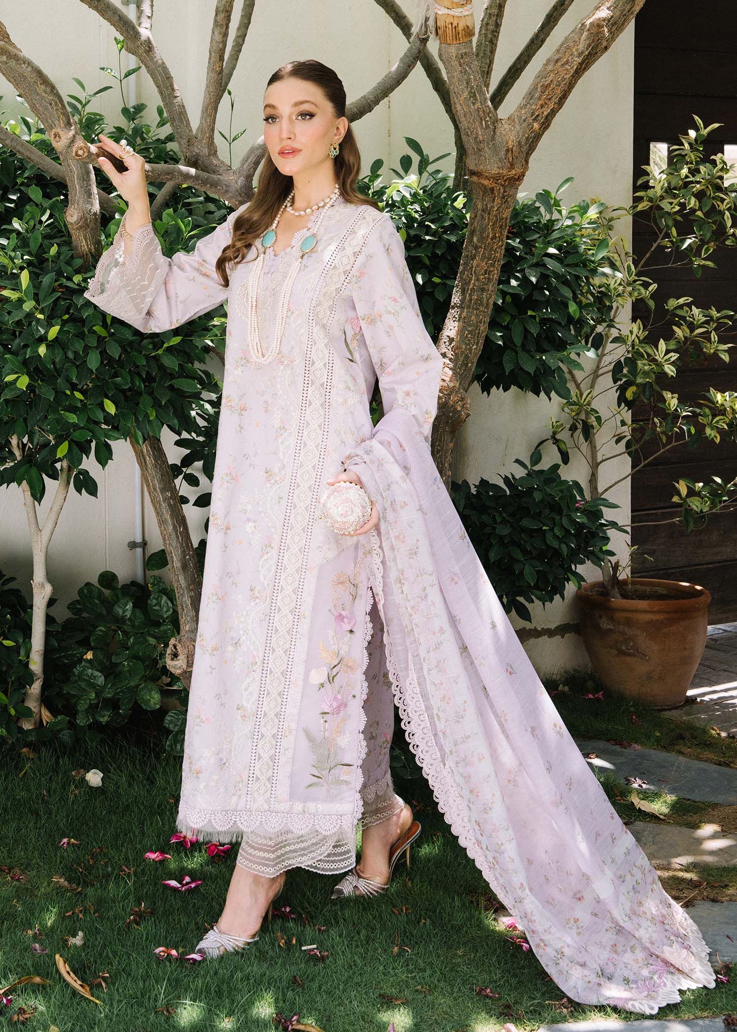 Printed front panel in lilac floral for Saira Shakira lawn suit