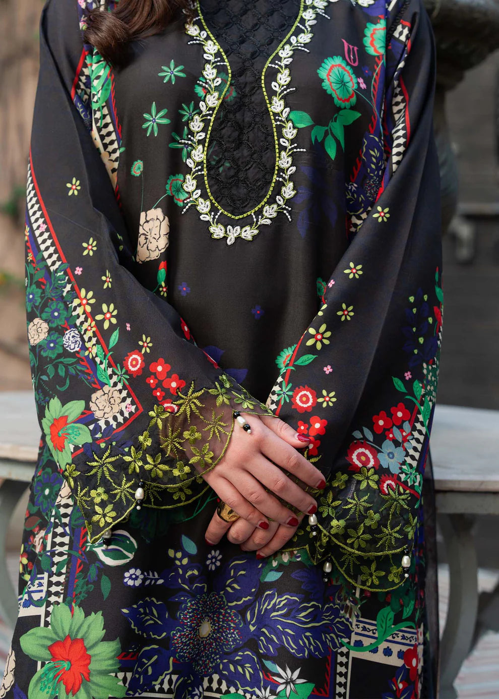 Organza Embroidery Neckline - Sardinia Cocktail Lawn Shirt